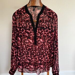 Kut from the Kloth Red and Black Animal Print Blouse